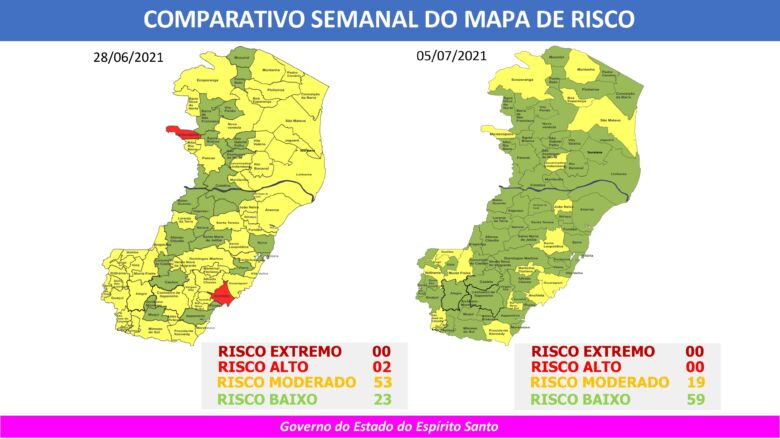 62 mapa de risco covid19 es - 62° Mapa de Risco: Guarapari é única cidade na Grande Vitória em risco moderado