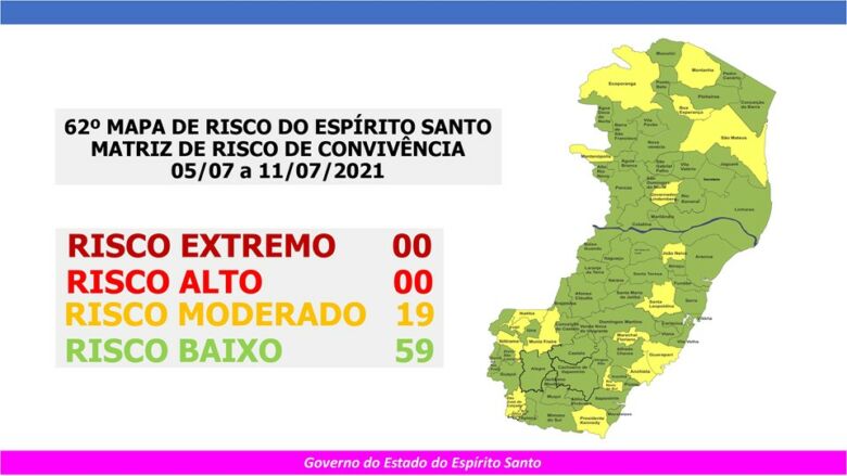 62 mapa de risco covid 19 2021 06 25 - 62° Mapa de Risco: Guarapari é única cidade na Grande Vitória em risco moderado