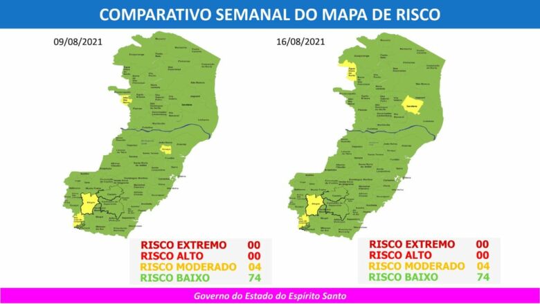 68° Mapa de Risco Covid 19: Guarapari e municípios da região seguem em risco baixo