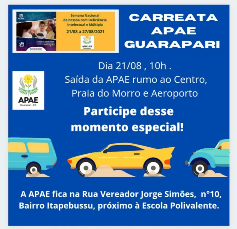 Apae Guarapari organiza carreata pela Semana da Pessoa com Deficiência Intelectual e Múltipla