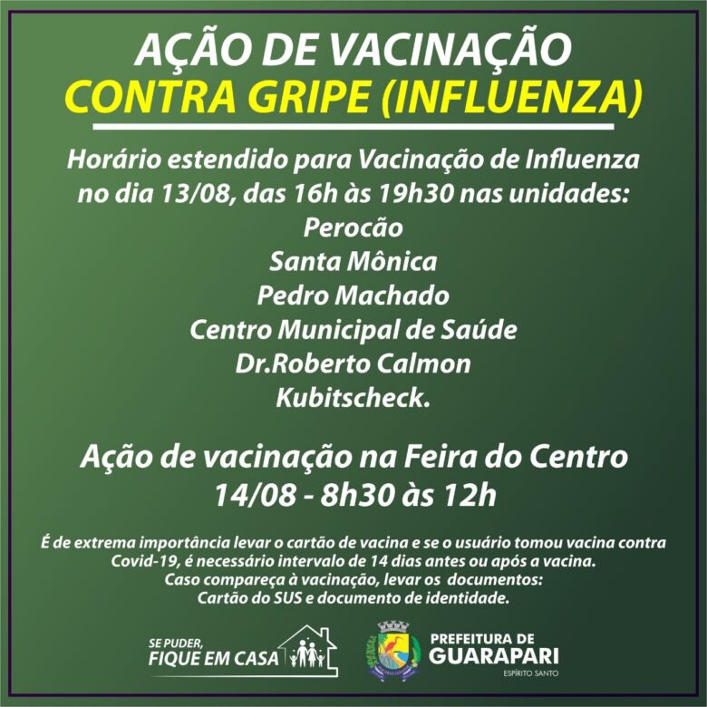 Guarapari realiza novas ações de imunização contra a gripe em Unidades de Saúde e na Feira