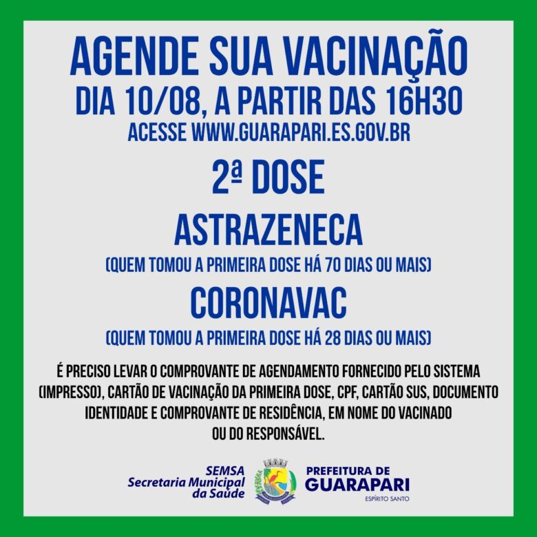 coronavac astrazeneca d2 2021 08 06 - Guarapari disponibiliza 2.000 vagas em agendamento de segunda dose de vacinas da Covid-19