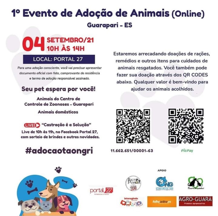 divulgacao live adocao 2021 08 28 - Live vai promover adoção de animais carentes de Guarapari: conheça alguns