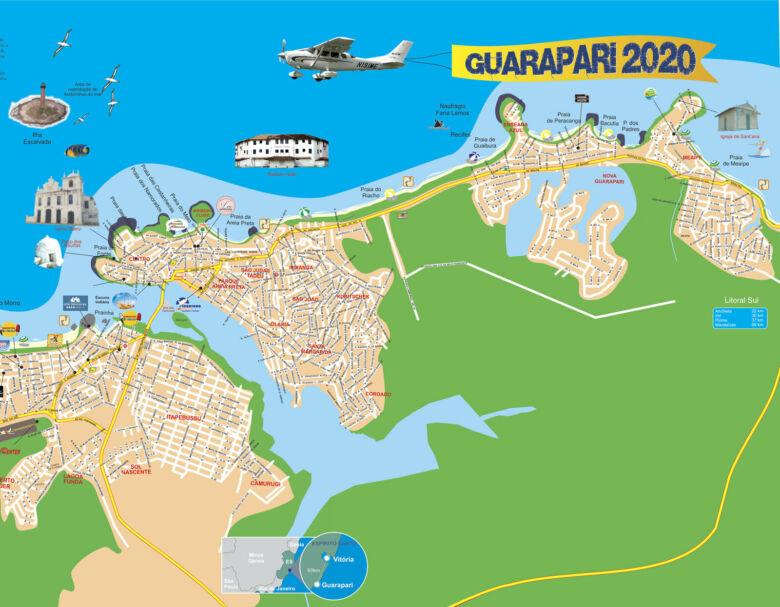 Artigo: um transporte interpraias em vans poderia desafogar a praia do morro 2 mapa turistico guarapari02