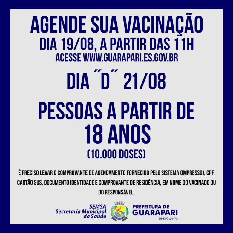 unnamed - Guarapari realiza Dia “D” de vacinação contra a Covid-19 para pessoas a partir de 18 anos