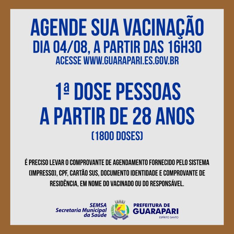 vacina covid 2021 08 04 - Vacina Covid-19: nova oportunidade para pessoas a partir dos 28 anos em Guarapari