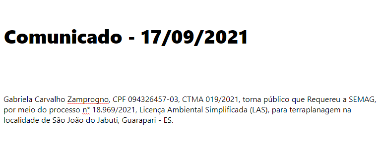 Comunicado – 17/09/2021