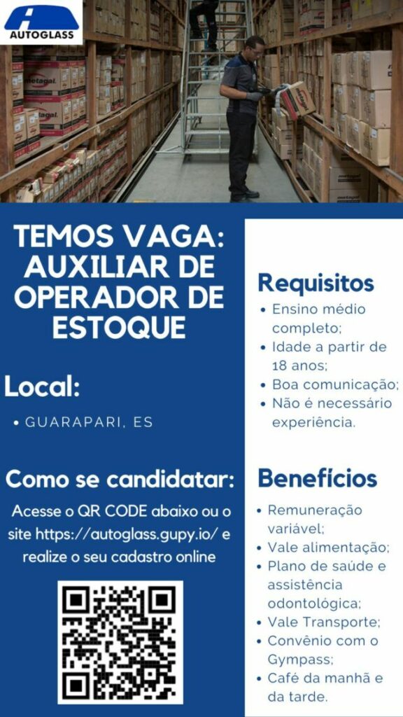 Mais uma vaga disponível para trabalhar na Autoglass em Guarapari
