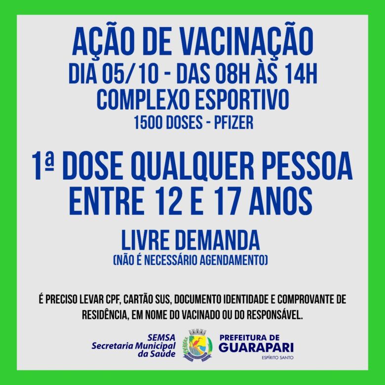 Guarapari realiza nova ação de vacinação contra a Covid-19 sem agendamento