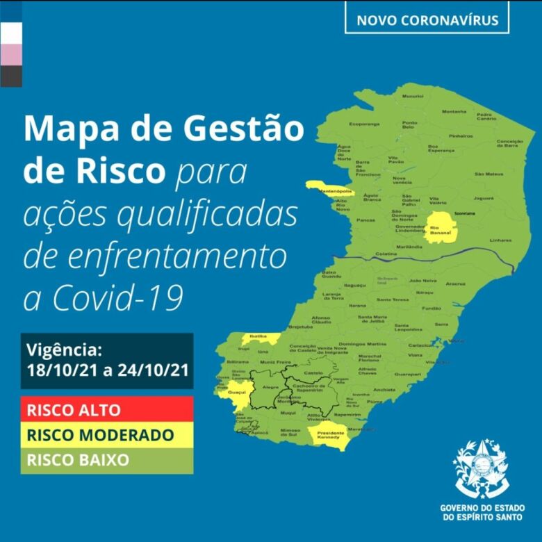 Confira os municípios classificados em Risco Moderado no 77° Mapa de Risco Covid-19 do ES