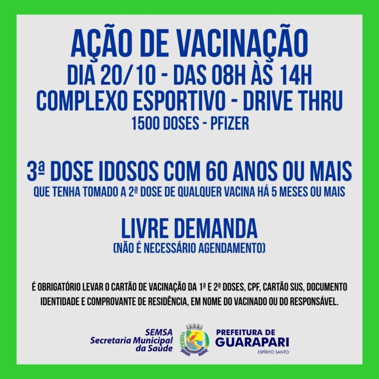 vacinacao d3 muquicaba 2021 10 19 - Ação sem agendamento vai aplicar terceira dose de vacina da Covid em idosos de Guarapari