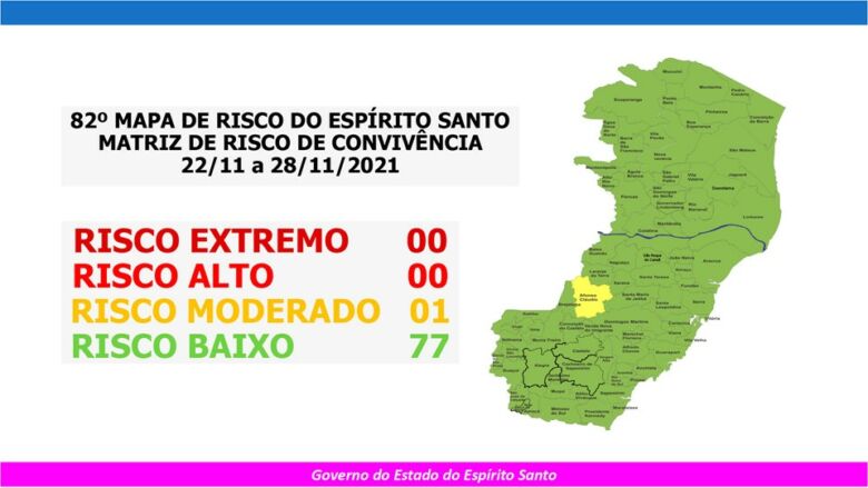 82o MAPA DE RISCO 22.11 a 28.11 - Mapa de Risco Covid-19: ES continua com apenas um município em Risco Moderado