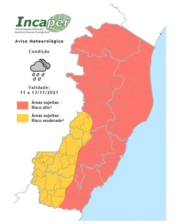 incaper alerta - Institutos emitem novos alertas de chuvas intensas para Guarapari e Espírito Santo