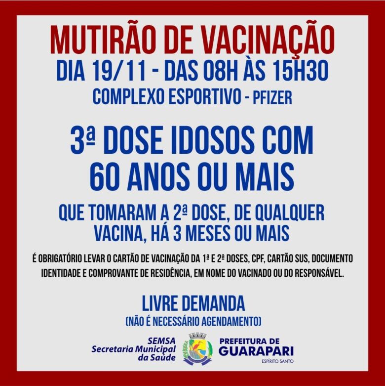 whatsapp image 2021 11 18 at 12 33 11 - Prefeitura de Guarapari realiza mutirão de vacinação contra Covid-19