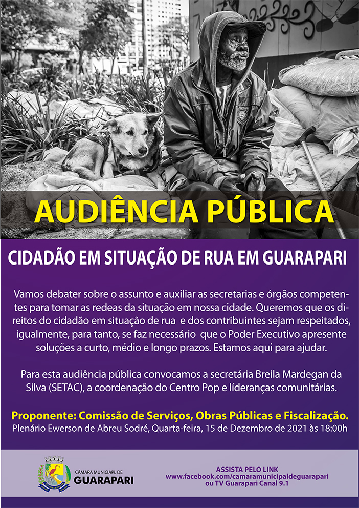 Audiência na Câmara de Guarapari vai debater população em situação de rua