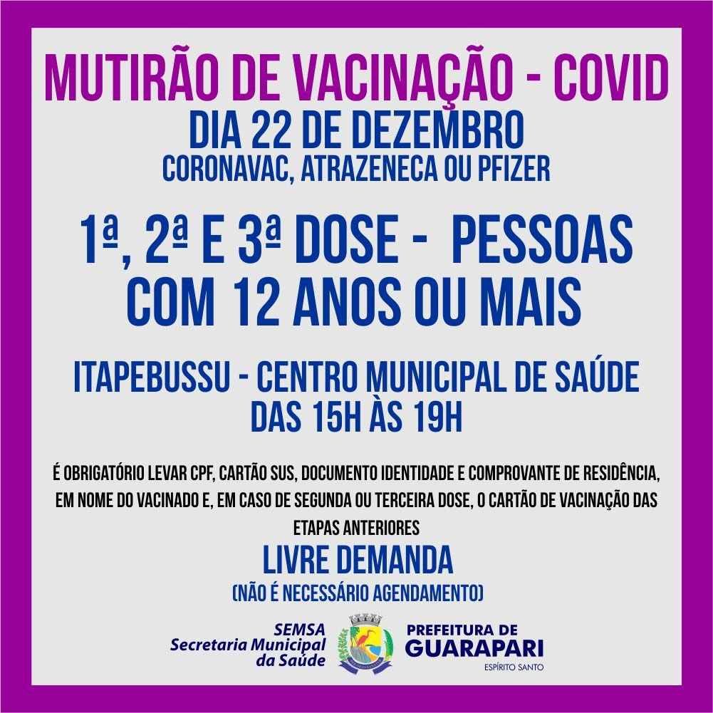 Guarapari: ação de vacinação contra Covid-19 em três pontos da cidade