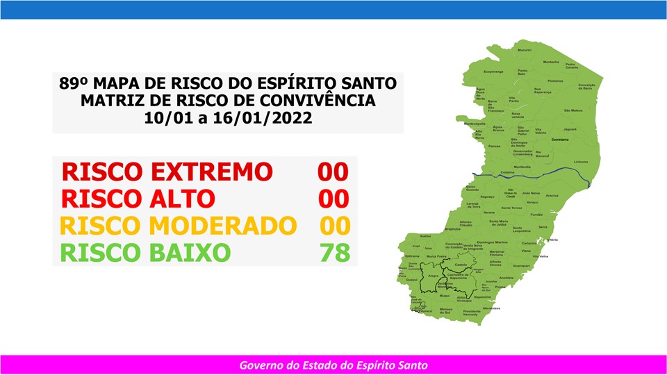 89o MAPA DE RISCO 1 - Guarapari e demais cidades do ES seguem em risco baixo no 89° Mapa de Risco Covid-19