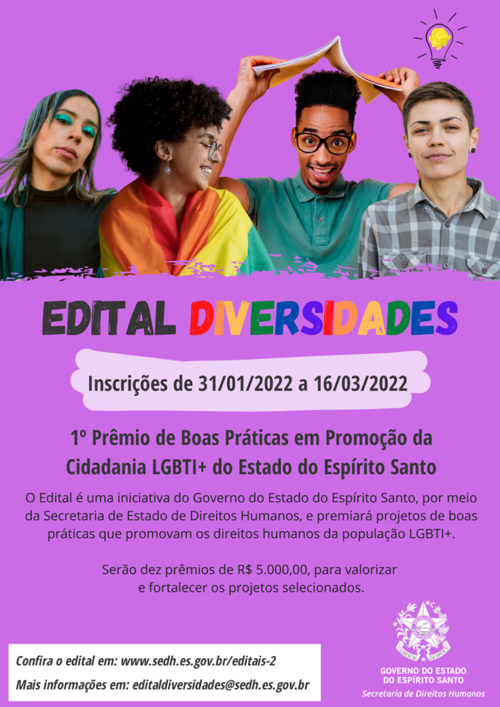 Edital DiversidadES vai premiar boas práticas para a cidadania LGBTI+ no Espírito Santo