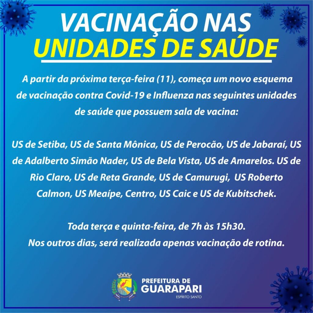 Guarapari oferta vacinas em Unidades de Saúde e estende horário de testes da Covid-19