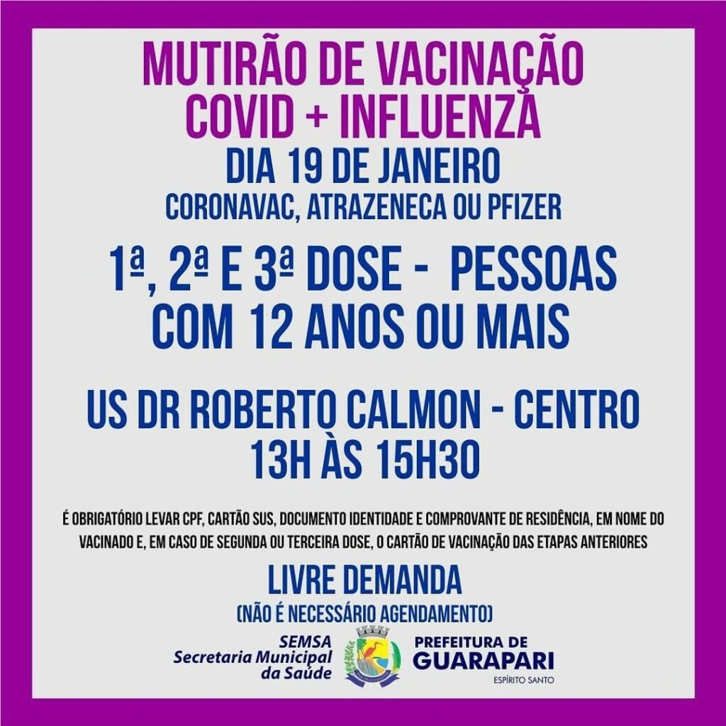 Guarapari realiza novo mutirão para imunizar pessoas contra Influenza e Covid-19