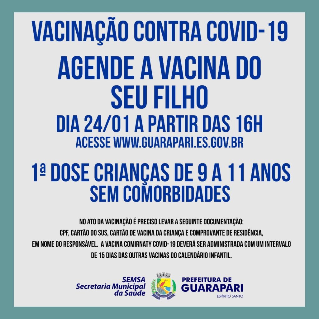 Semana começa com mutirão de vacinação contra Covid-19 e agendamento para crianças em Guarapari