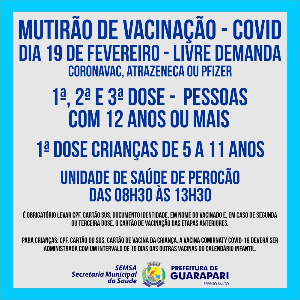 Guarapari tem dois mutirões para vacinar adultos e crianças contra Covid neste sábado (19)