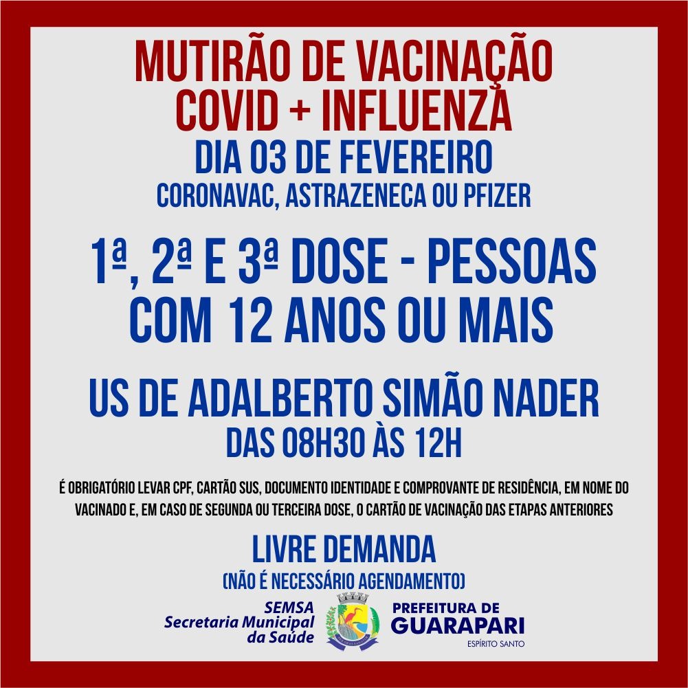 Guarapari realiza nesta manhã (03) mutirão de vacinação no bairro no Adalberto Simão Nader