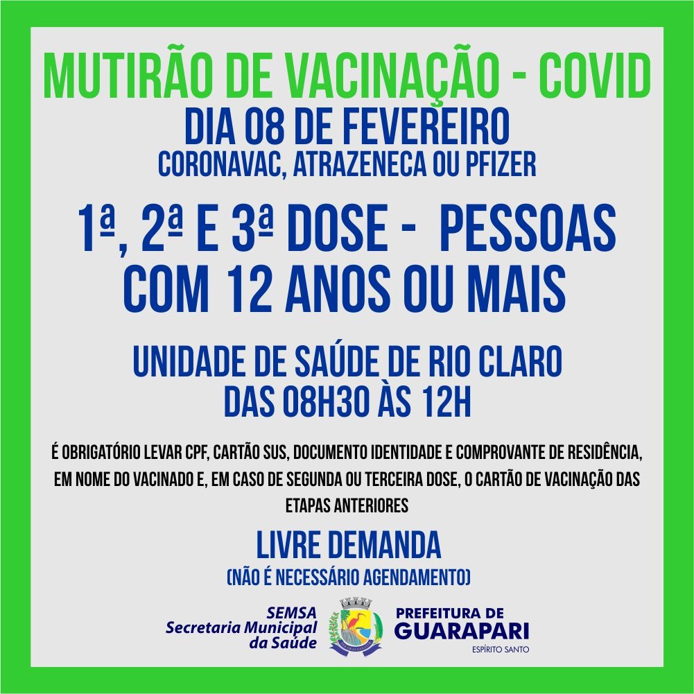 Guarapari realiza mutirão de vacinação contra a Covid-19 na Unidade de Saúde de Rio Claro