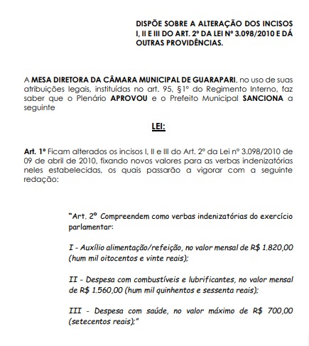 Sessão da Câmara que aumentou salário do Prefeito também beneficiou vereadores de Guarapari