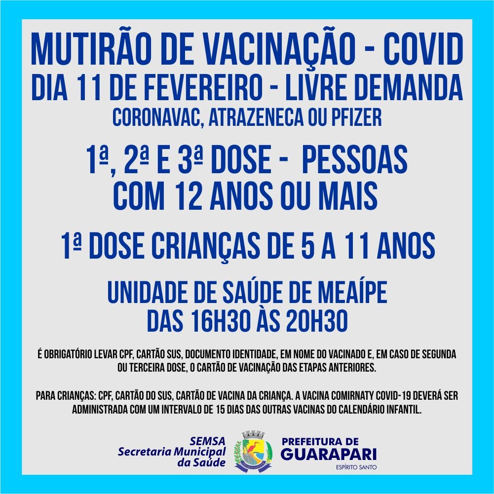 Guarapari realiza nova ação para vacinar crianças e adultos contra Covid-19 em Meaípe