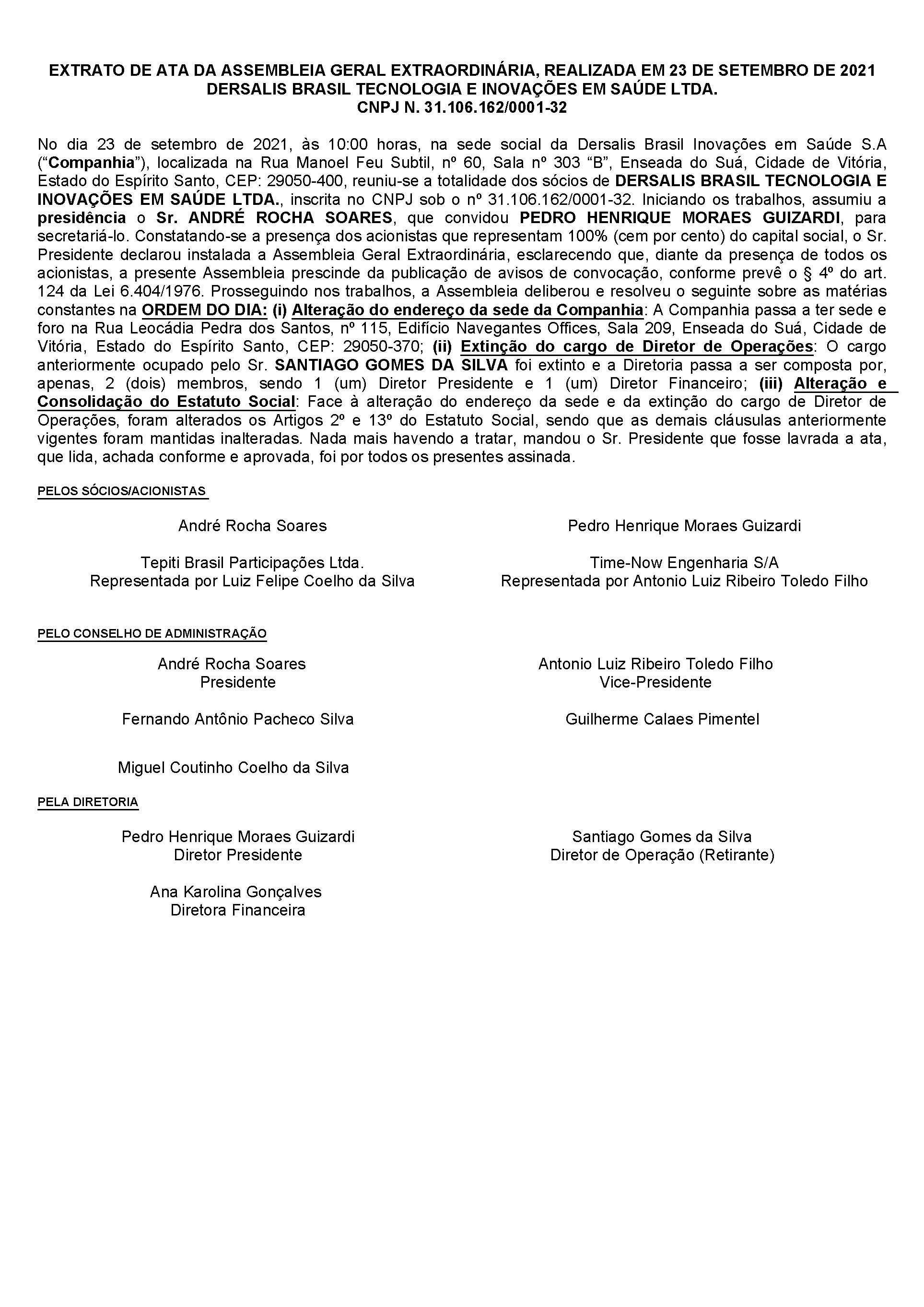 Extrato de Ata da Assembleia Geral Extraordinária – Dersalis Brasil