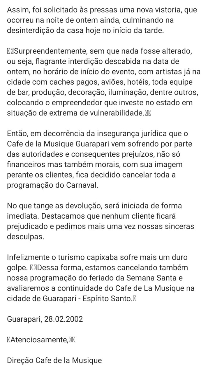Café de La Musique: interdições e incertezas com a Casa de Shows em Guarapari