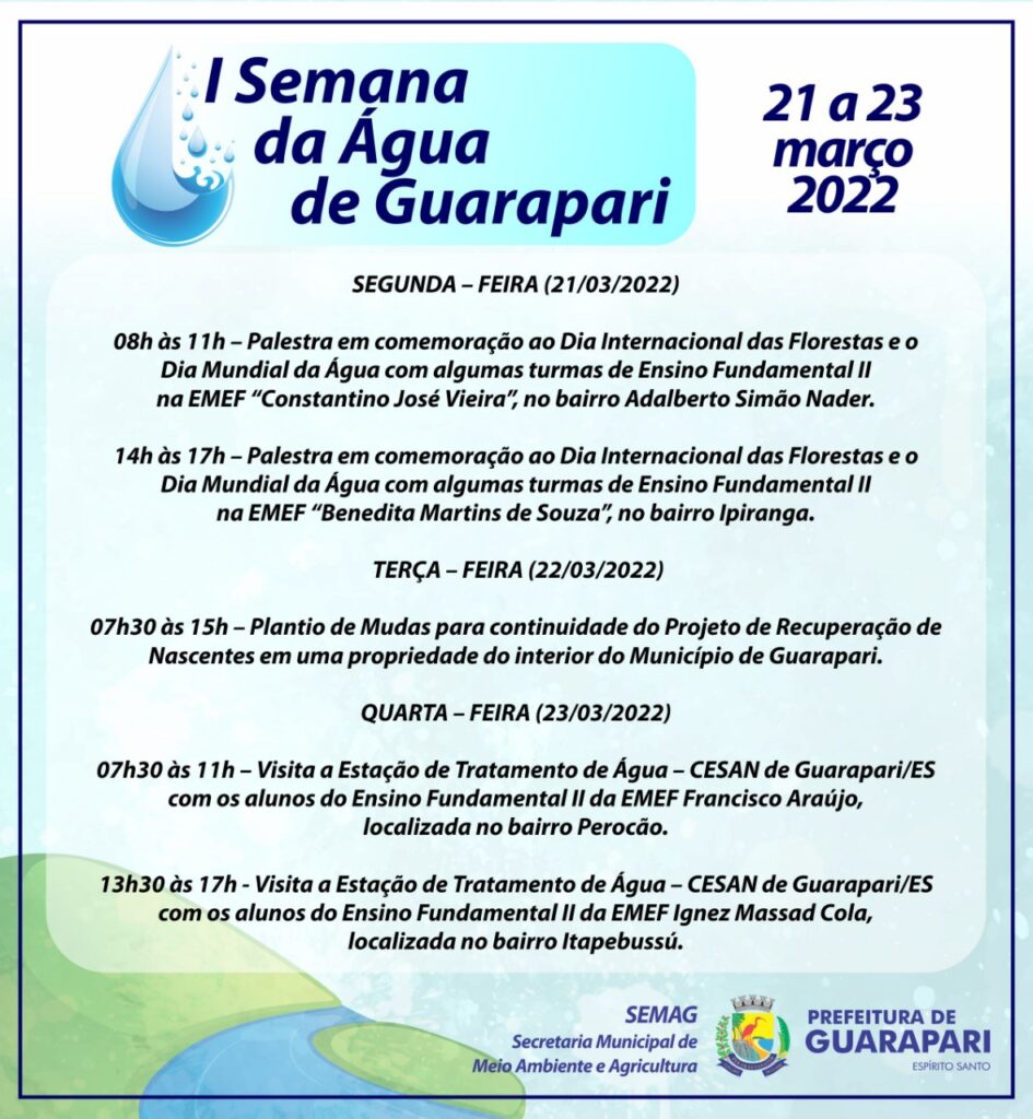 Iniciou hoje (21) a 1ª Semana da Água em Guarapari