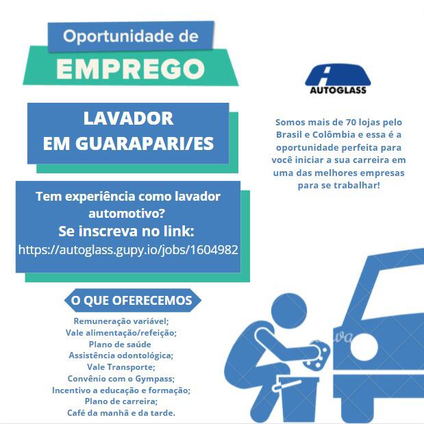 Autoglass divulga novas oportunidades de emprego em Guarapari