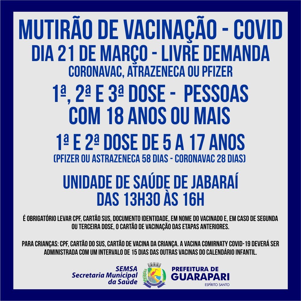 Guarapari realiza mutirão de vacinação Covid-19 nesta segunda (21)