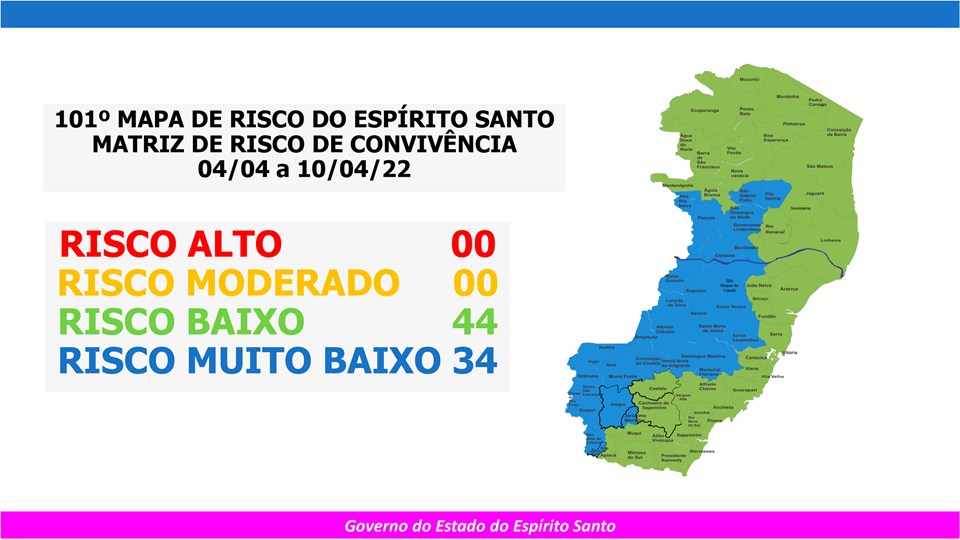 101o MAPA DE RISCO 1 - 101° Mapa de Risco libera duas regiões do ES de restrições da pandemia