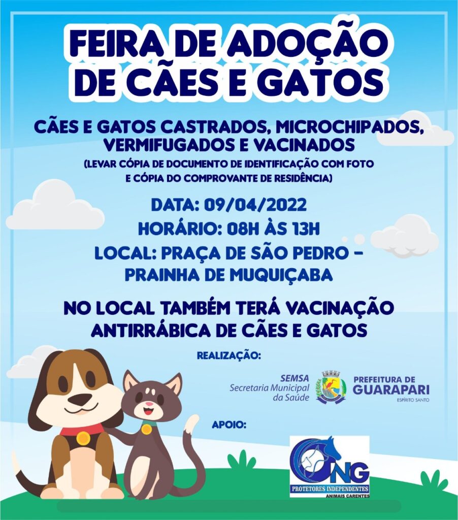Guarapari realiza Feira de Adoção de Cães e Gatos neste sábado (09)