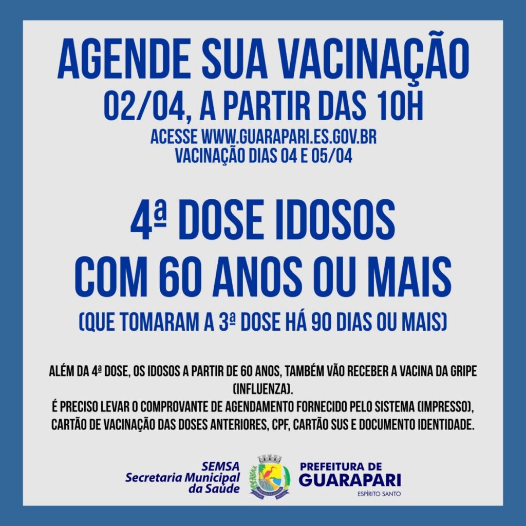 Guarapari abre hoje (02) agendamento de vacinação de 4ª dose