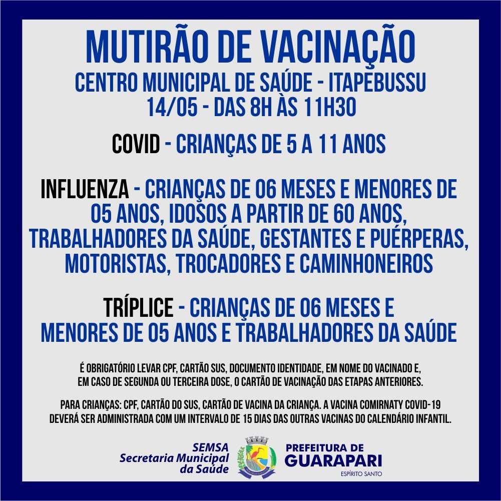 Guarapari promove testagem contra Covid e aplicação de vacinas diversas neste sábado (14)