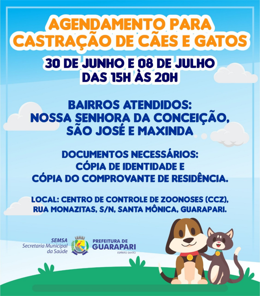 Prefeitura de Guarapari abre agendamento para castração de cães e gatos