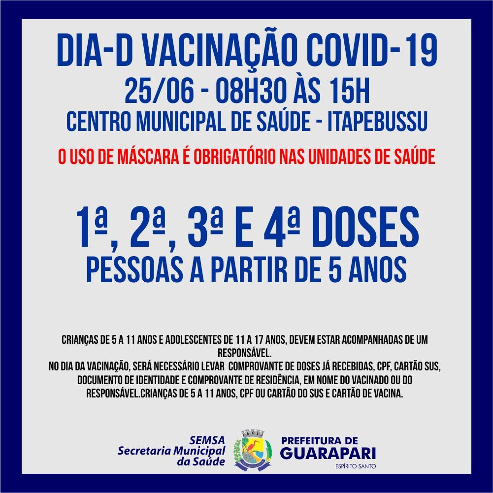 Guarapari realiza Dia D de vacinação contra a Covid-19 nesse sábado (25)