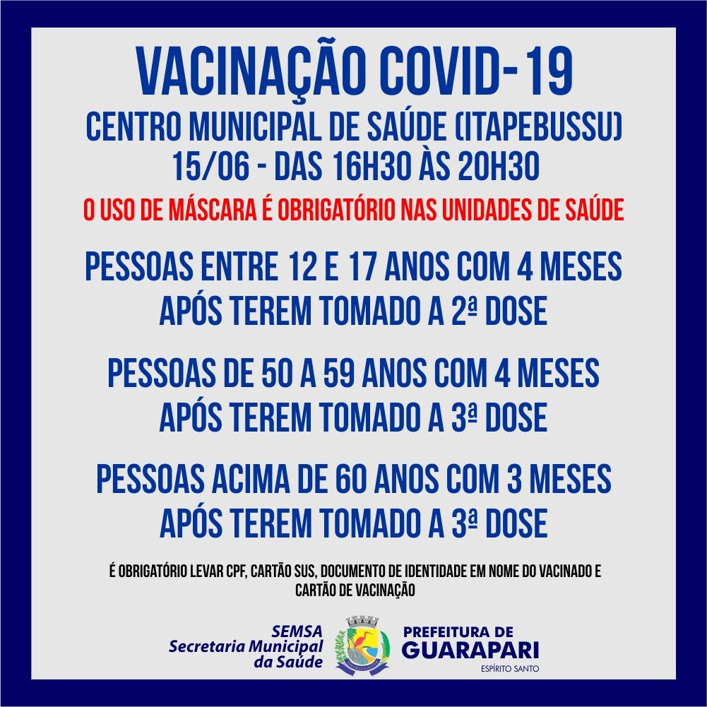 Guarapari realiza mutirão de vacinação contra a Covid-19 nesta quarta-feira (15)