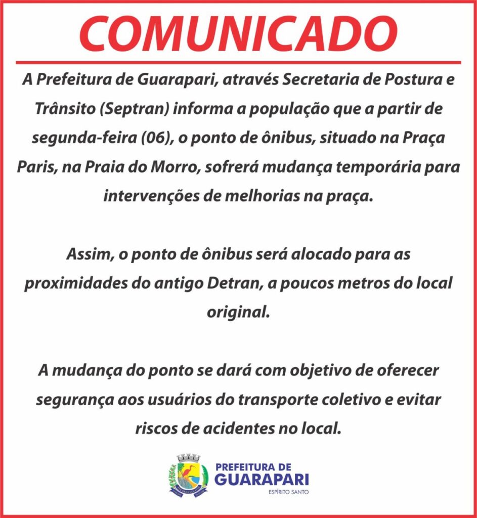 Prefeitura de Guarapari muda local de ponto de ônibus na Praia do Morro