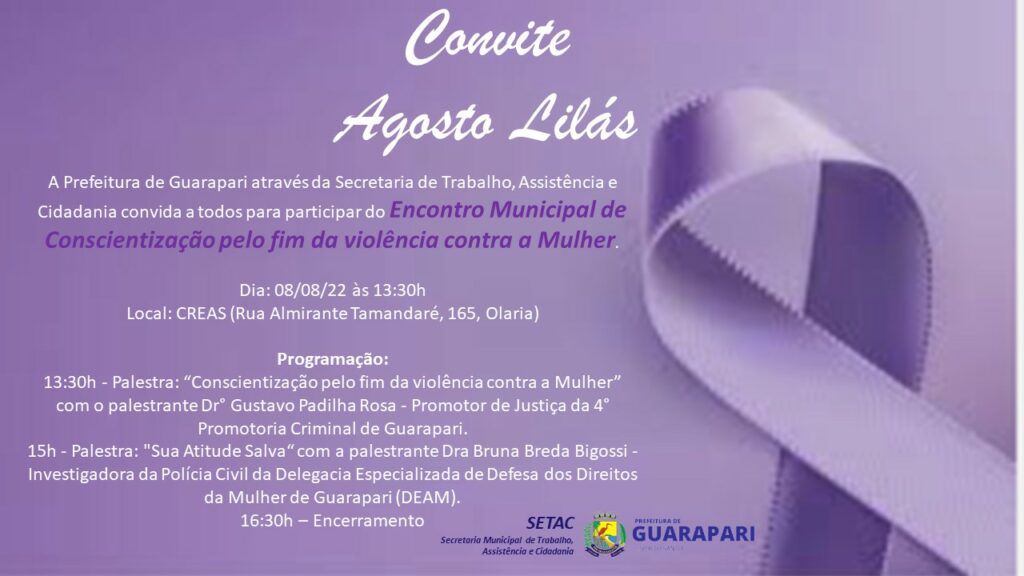 Guarapari promove Encontro de Conscientização pelo fim da violência contra a Mulher