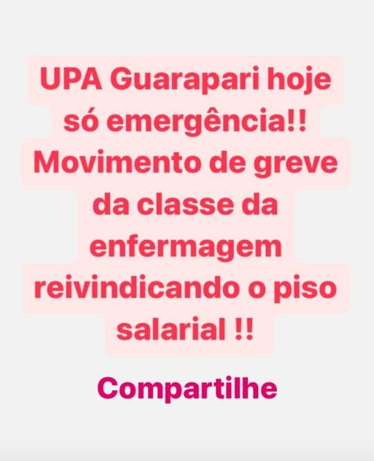 Sindicato fixa cartaz de adesão a greve dos enfermeiros na UPA Guarapari