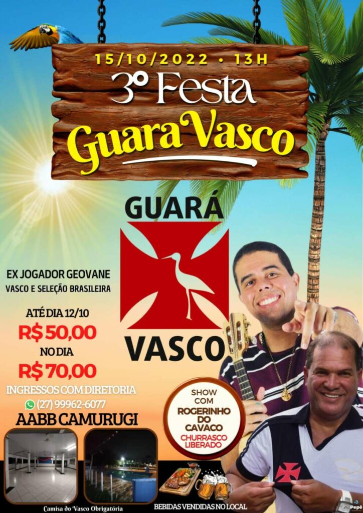 3ª festa Guará Vasco terá música ao vivo e convidado especial em Guarapari