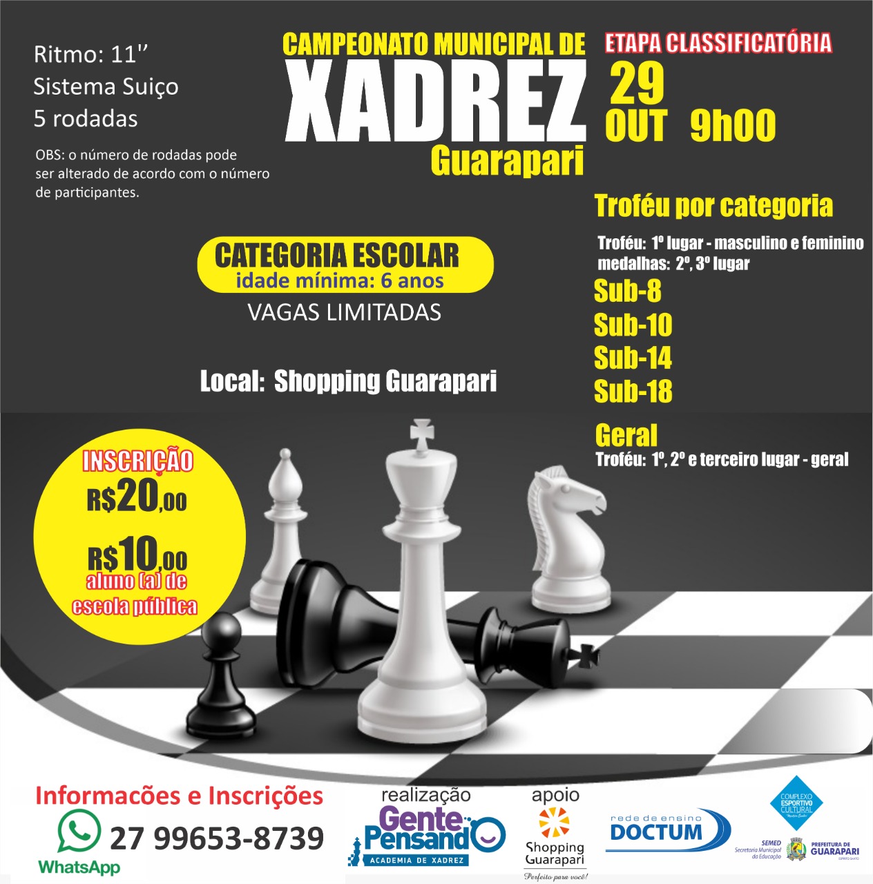 WhatsApp Image 2022 10 28 at 11.37.41 - Campeonato de Xadrez retorna nesse sábado (29) em Guarapari