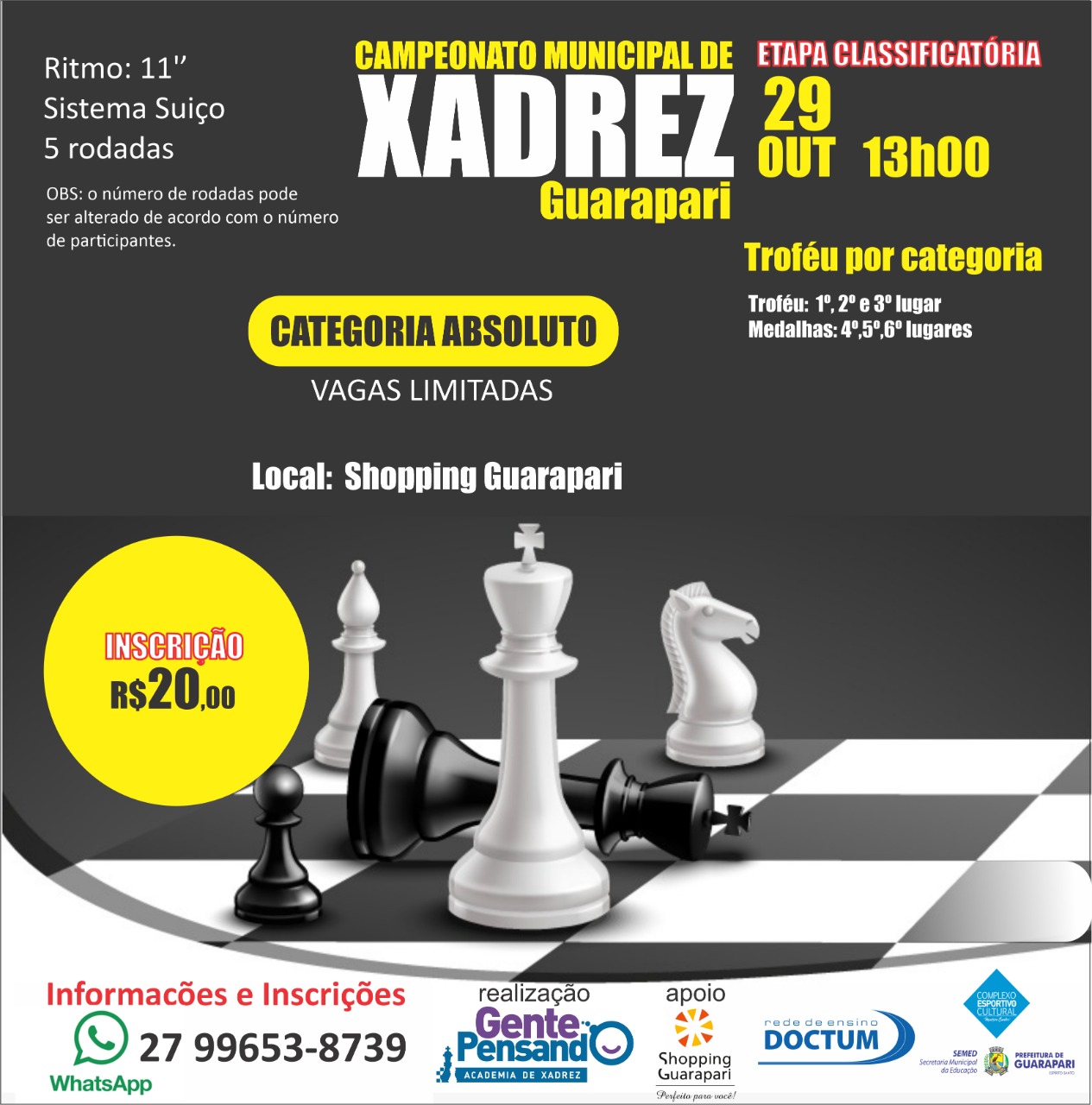 Campeonato de Xadrez retorna nesse sábado (29) em Guarapari