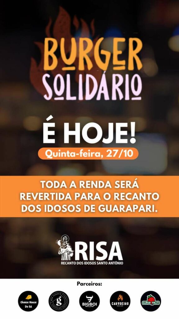 “Burguer Solidário”: ação de restaurante arrecadará valores em prol do Recantos dos Idosos em Guarapari