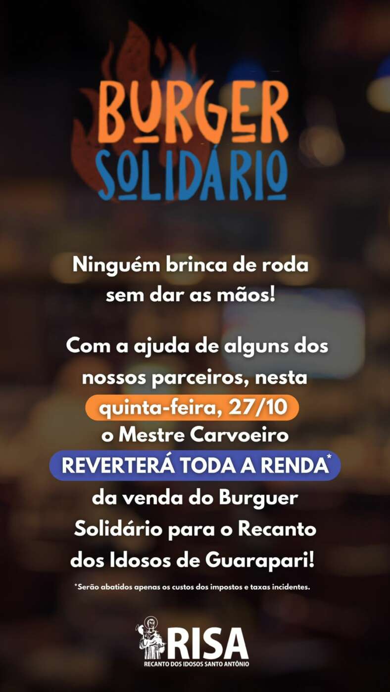 “Burguer Solidário”: ação de restaurante arrecadará valores em prol do Recantos dos Idosos em Guarapari